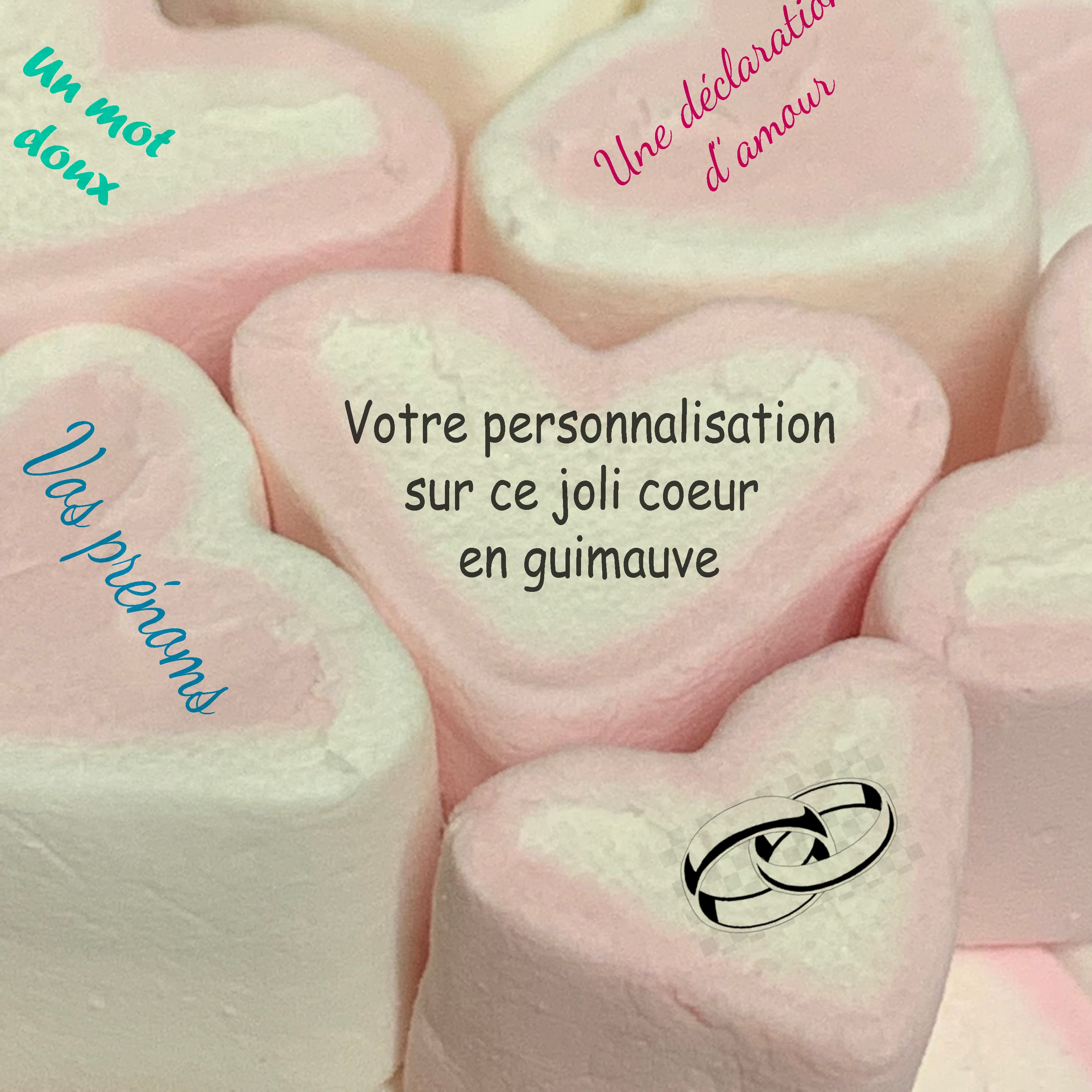 Marshmallows cœur personnalisable, sans matière grasse ni gélatine de porc x 25